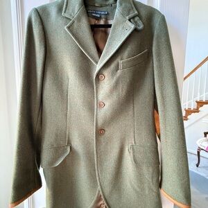 Ralph Lauren Olive Wool Blazer with Leather Trim